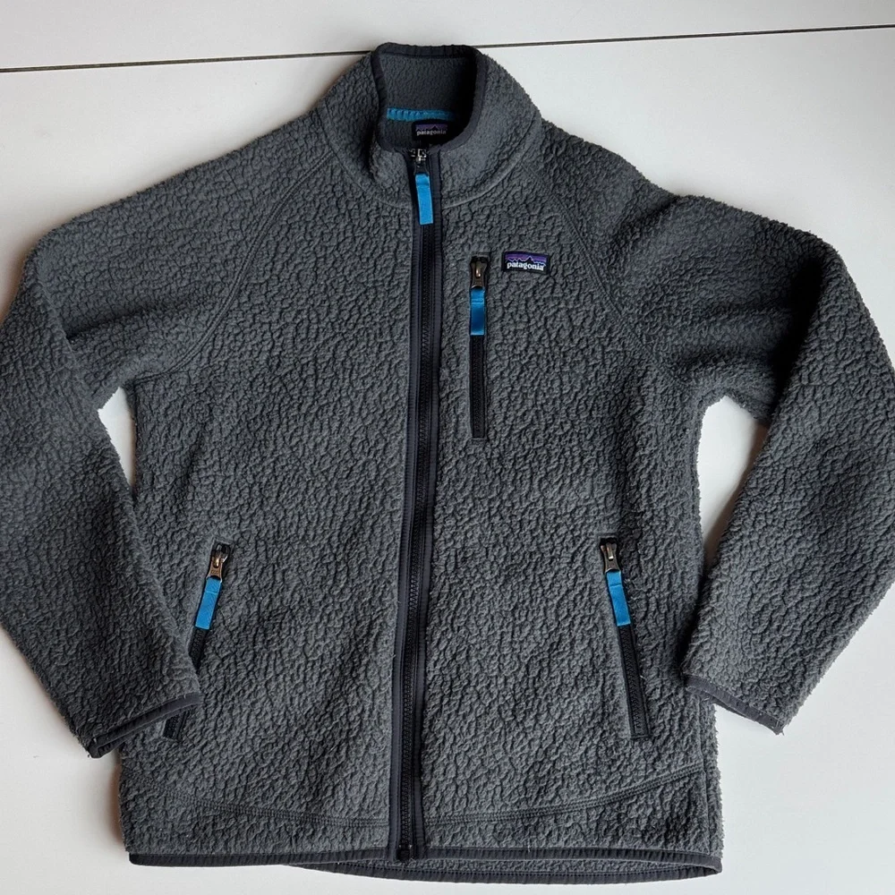 Patagonia kids Retro X Sherpa Fleece Jacket with Bright Blue Accents size XL